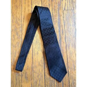 Gucci Tie Mens Black Silk GG Monogram Pattern Classic Designer Necktie Italy